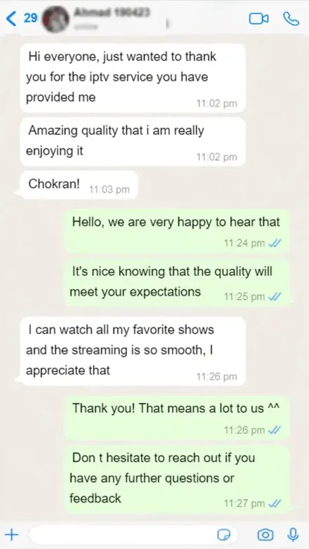 Avis client, capture WhatsApp abonnement IPTV VraiPTV