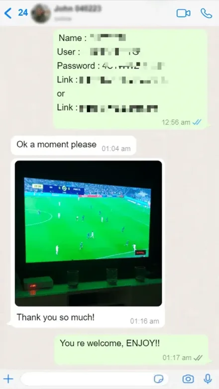 Avis client, capture WhatsApp abonnement IPTV VraiPTV